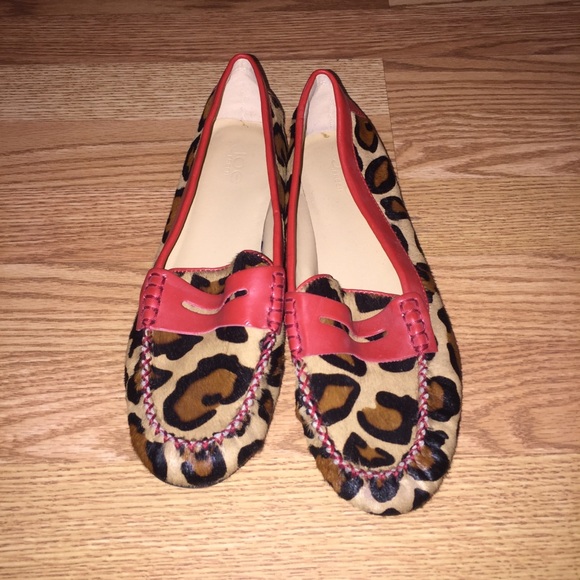 JOE FRESH Calfhair Animal Print & Red Loafers Sz.8 - Picture 3 of 6